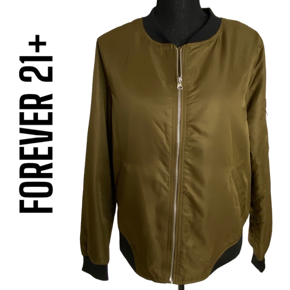 FOREVER 21+ Satin Bomber Jacket, Size 1x
